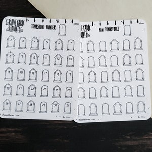 Mini tombstone number planner stickers - Graveyard Haunts - spooky cute -  goth
