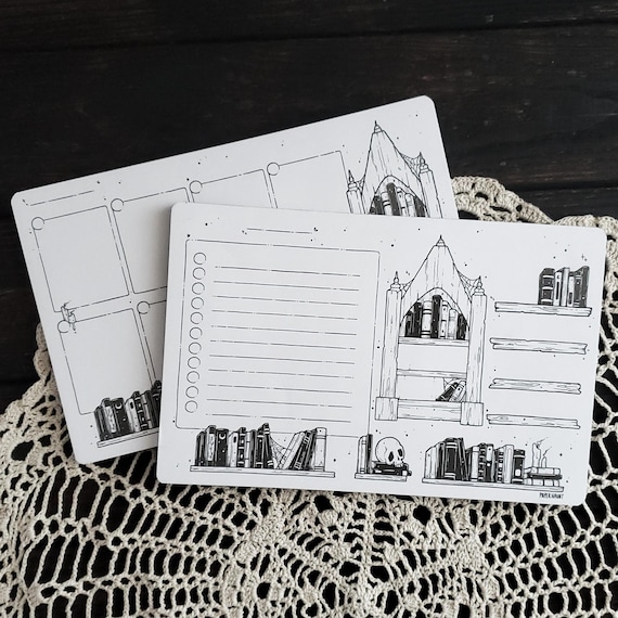 Book Shelf PLANNER Notepads | Daily and Weekly Planners | Spooky Cute - Goth stationery | Dark Fantasy | Book Stationery