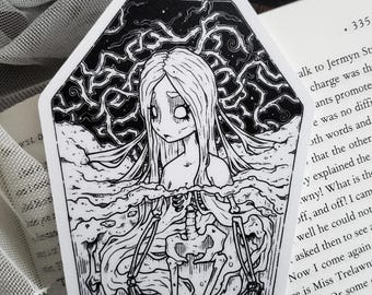 Thorn Skeleton Coffin Bookmark | Goth - Spooky Cute Art | Dark Fantasy | Bookish