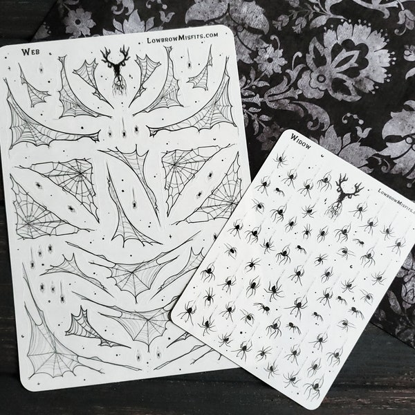 Widow and Web clear spider STICKER Sheet - creepy cute goth