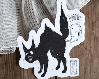Sticker fantôme chat Kitty POOT - Effrayant - Chat hanté - Chat noir