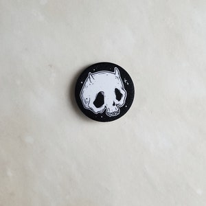 Spooky Cute Devil Skull Pin Badge Magical Sparkling Finish No Glitter 1.5 inch image 2