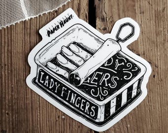Lady Fingers Zombie Vinyl STICKER | Spooky Food | Creepy Cute Art