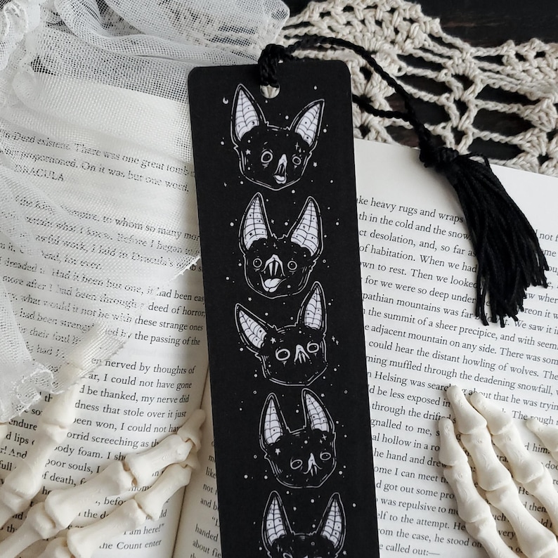 Black Vampire Bat Bookmark, Spooky cute, Goth image 3