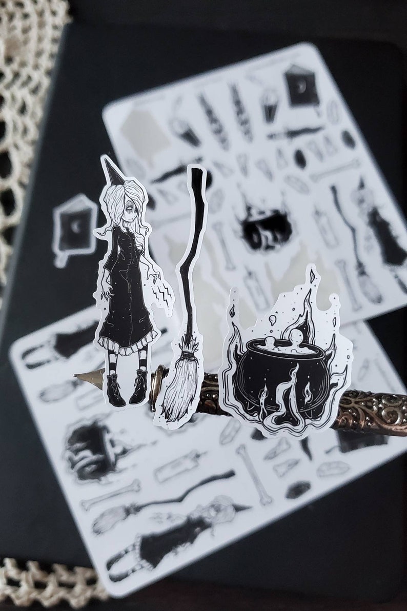 gothic witch sticker sheet
