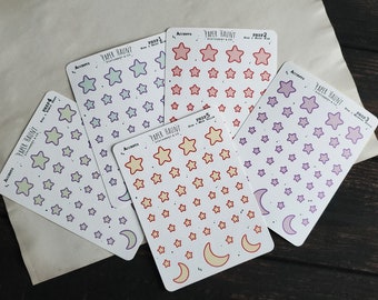 Pastel Star & Moon sticker sheet -rainbow accent planner stickers