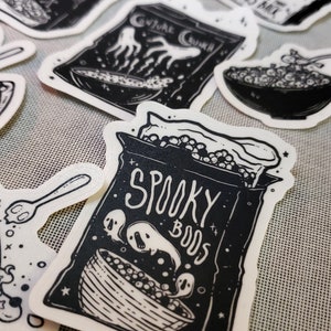 Spooky cute goth cereal stickers.