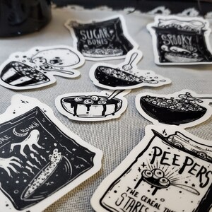 Spooky cute goth cereal stickers.