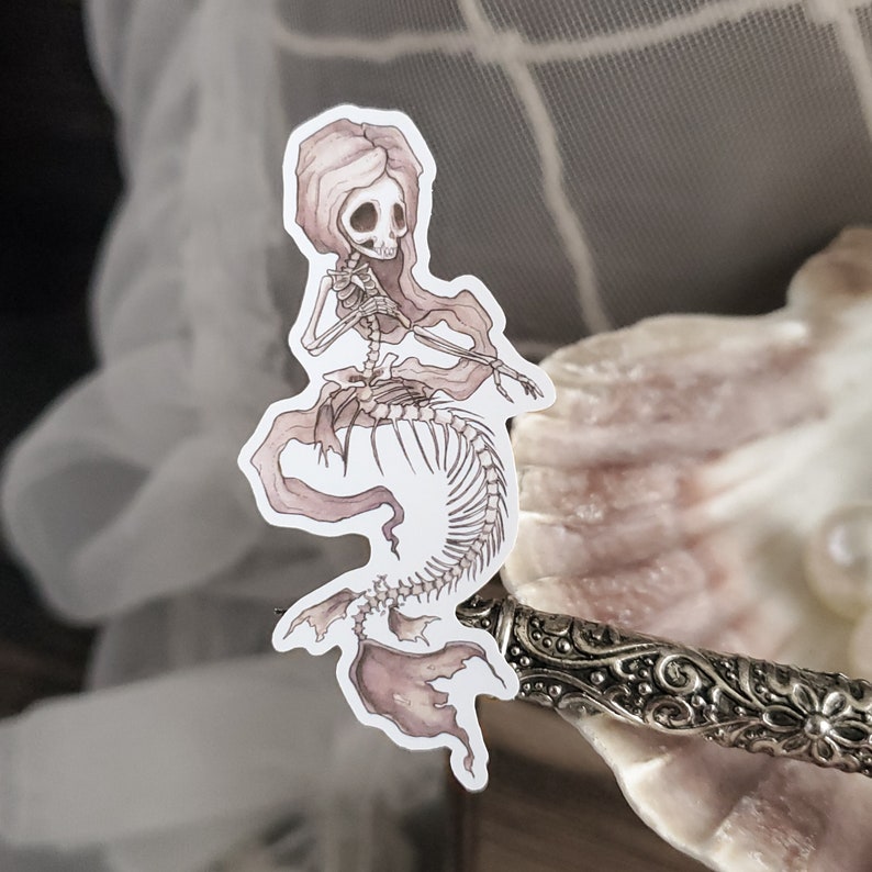 detail of fishbones creepy cute mermaid skeleton sticker