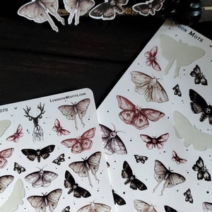 Witchy moon moth sticker sheet for planner