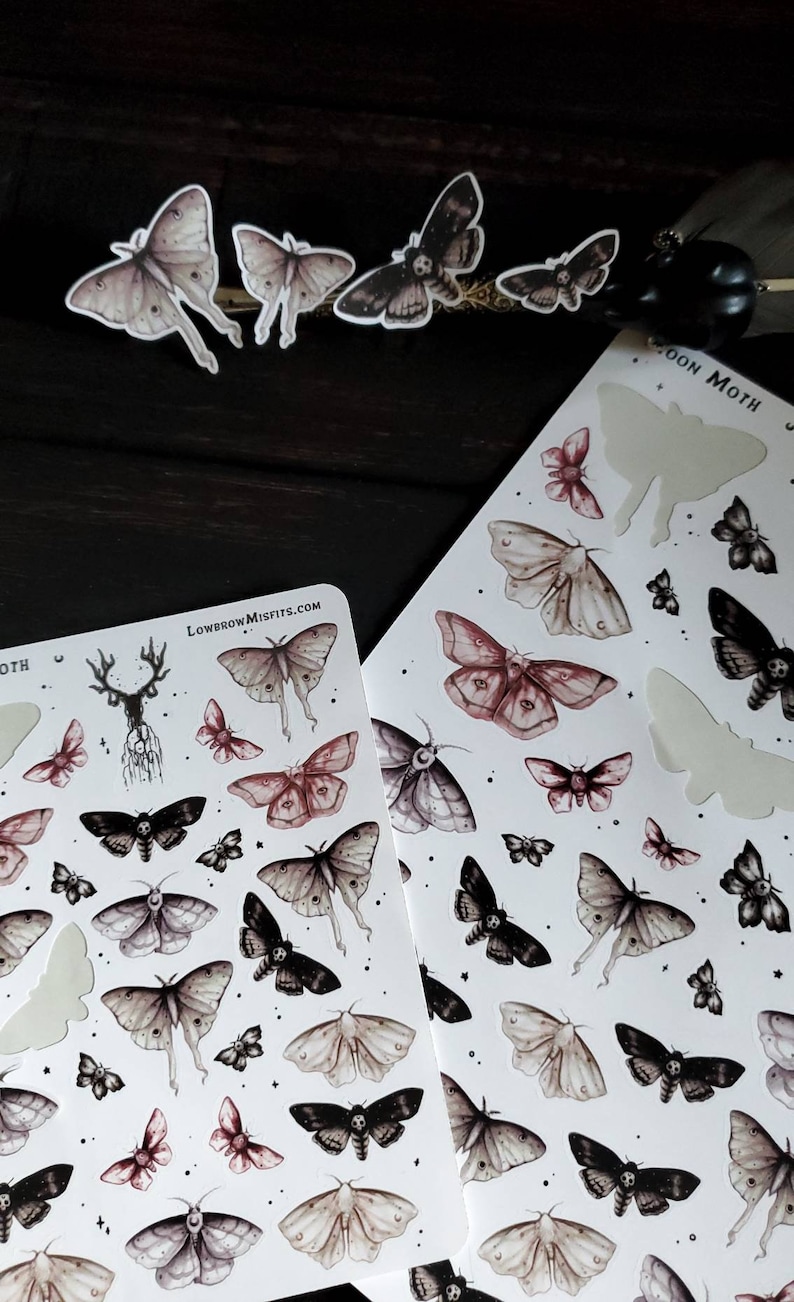 Witchy moon moth sticker sheet for planner