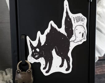 Kitty Poot Cat Ghost Magnet – Spooky Cute Goth Cat Fridge Magnet – Funny Halloween Farting Cat Gift - Scaredy Cat - Black Cat