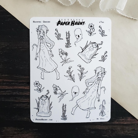Haunted Garden Planner STICKER Sheet - creepy cute goth ghost