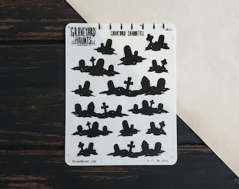 Graveyard Silhouettes clear planner sticker sheet - Graveyard Haunts - spooky cute - goth