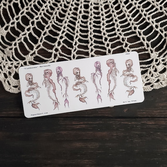 Fish Bones Planner STICKERS sheet- mermaid skeleton - spooky cute