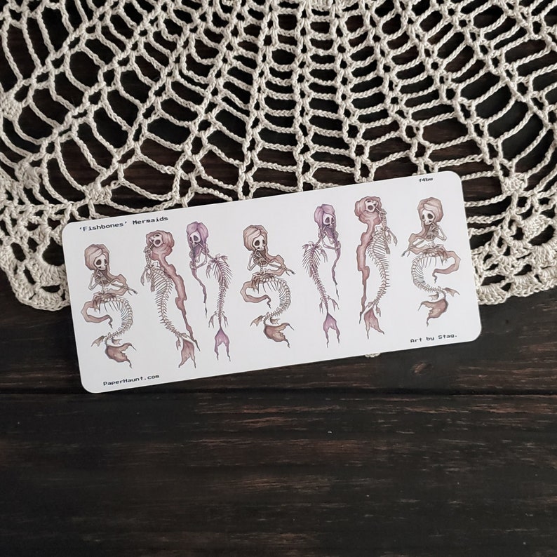 creepy cute mermaid skeleton sticker sheet