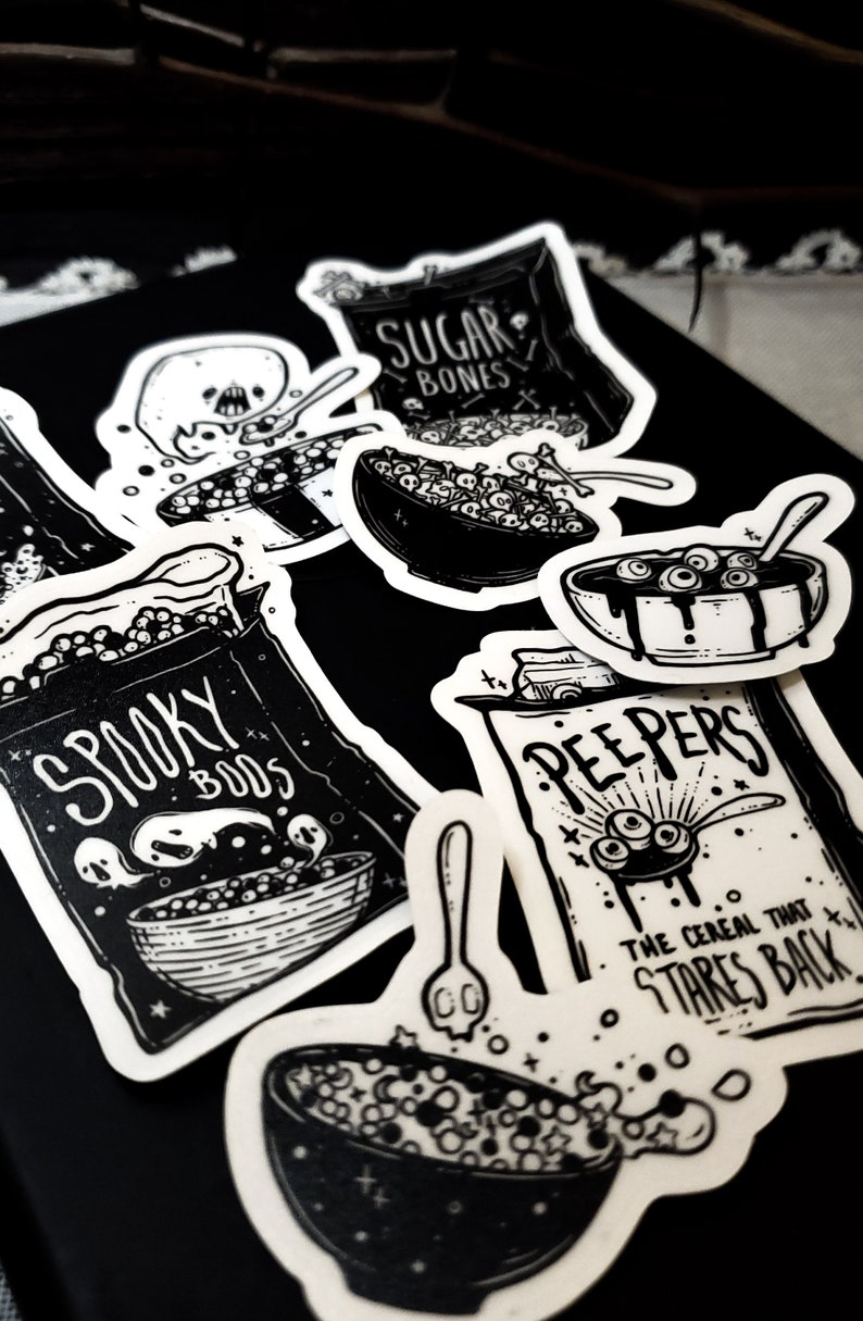 Goth cereal spooky cute food sticker pack.