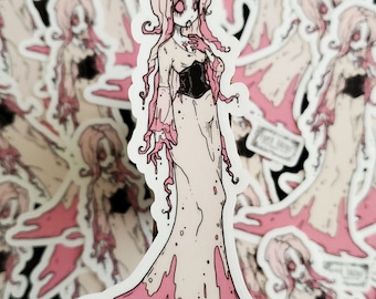 Vampire Girl STICKER- Pink Blood- Spooky cute - Goth