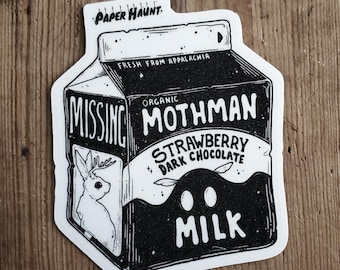 MOTHMAN Milk Carton STICKER | Cute Cryptid | Spooky Cute Art | Vinyl Sticker