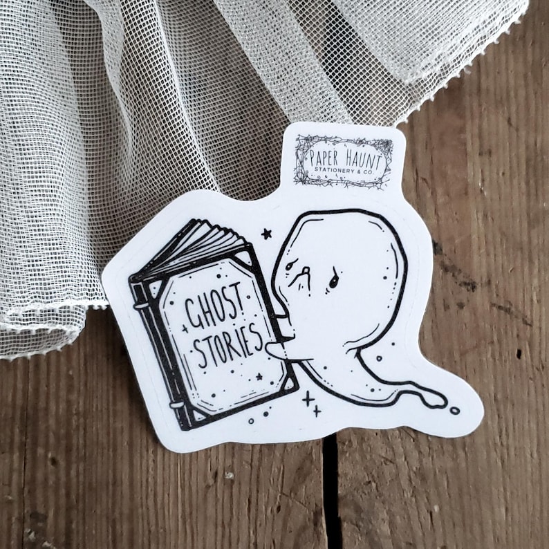Ghost Stories Sticker - Spooky Cute - Ghost with book - goth image 1
