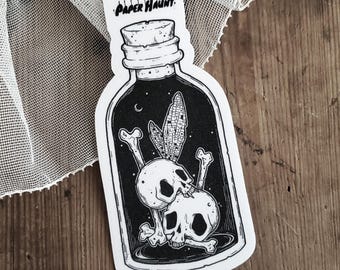 Bottled Fairies Vinyl STICKER | Gothic Dark Fantasy Art Sticker with Fairy Skulls and Bones