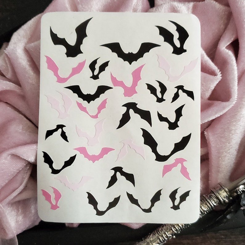 Pink and black Bat STICKER sheet Vampire's Crypt Spooky Cute Goth Planner Accents image 4