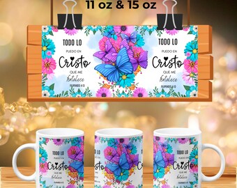 Christian Quotes Mug Wrap 11/15 oz | Sublimation Mug Templates with Spanish Bible Verses | PNG Mug Instant Download