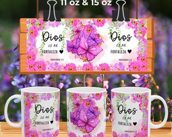 Christian Quotes Mug Wrap 11/15 oz | Sublimation Mug Templates with Spanish Bible Verses | PNG Mug Instant Download