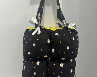 Bolso tote de algodón hecho a mano con estampado de burbujas / Bolso de hombro con estampado de margaritas