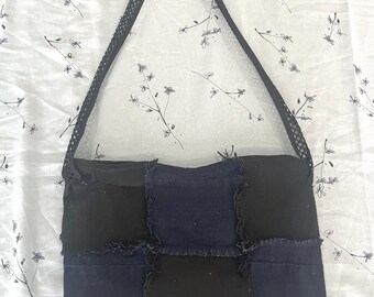 Bolso bandolera de mezclilla patchwork hecho a mano / Algodón reciclado