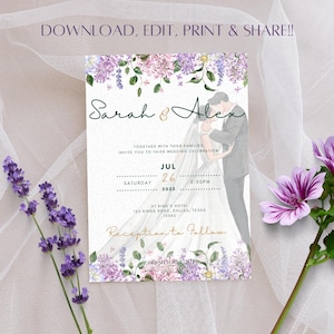 Ensemble de modèles de faire-part de mariage de fleurs sauvages d'été, suite d'invitations florales fantaisistes, invitation de mariage fleurs des champs, fleurs aquarelles