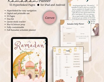 Planificador de Ramadán editable, plantilla de Canva, diario islámico (descarga digital, imprimible, 55 páginas, PLR)