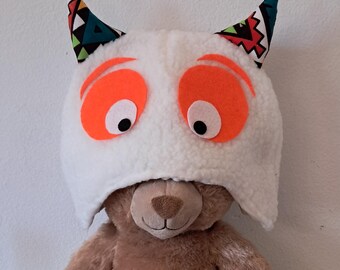 Child Monster Hat, Brushed Fleece Kids Hat, Lined Play Hat, Cozy Monster Beanie, Toddler Monster Hat, Handmade Childrens Hat