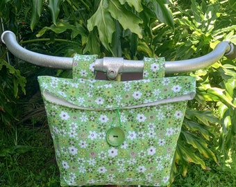 Handmade Lined Cotton Handlebar Bag, Floral Print Bicycle Accessory