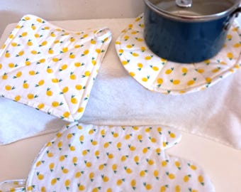 Set of 3 Handmade Quilted Cotton Potholder, Heat Resistant Trivet, Oven Mitt