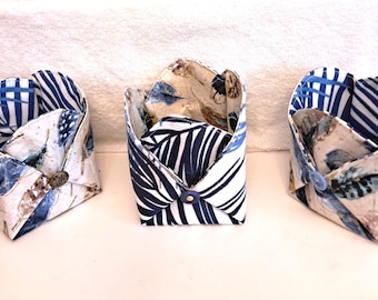 3 Handmade Fabric Trinket Box, Small Fabric Storage Box, Button Box, Bead Box, Sewing Notions Organizer, Jewelry Storage, Mini Fabric Basket