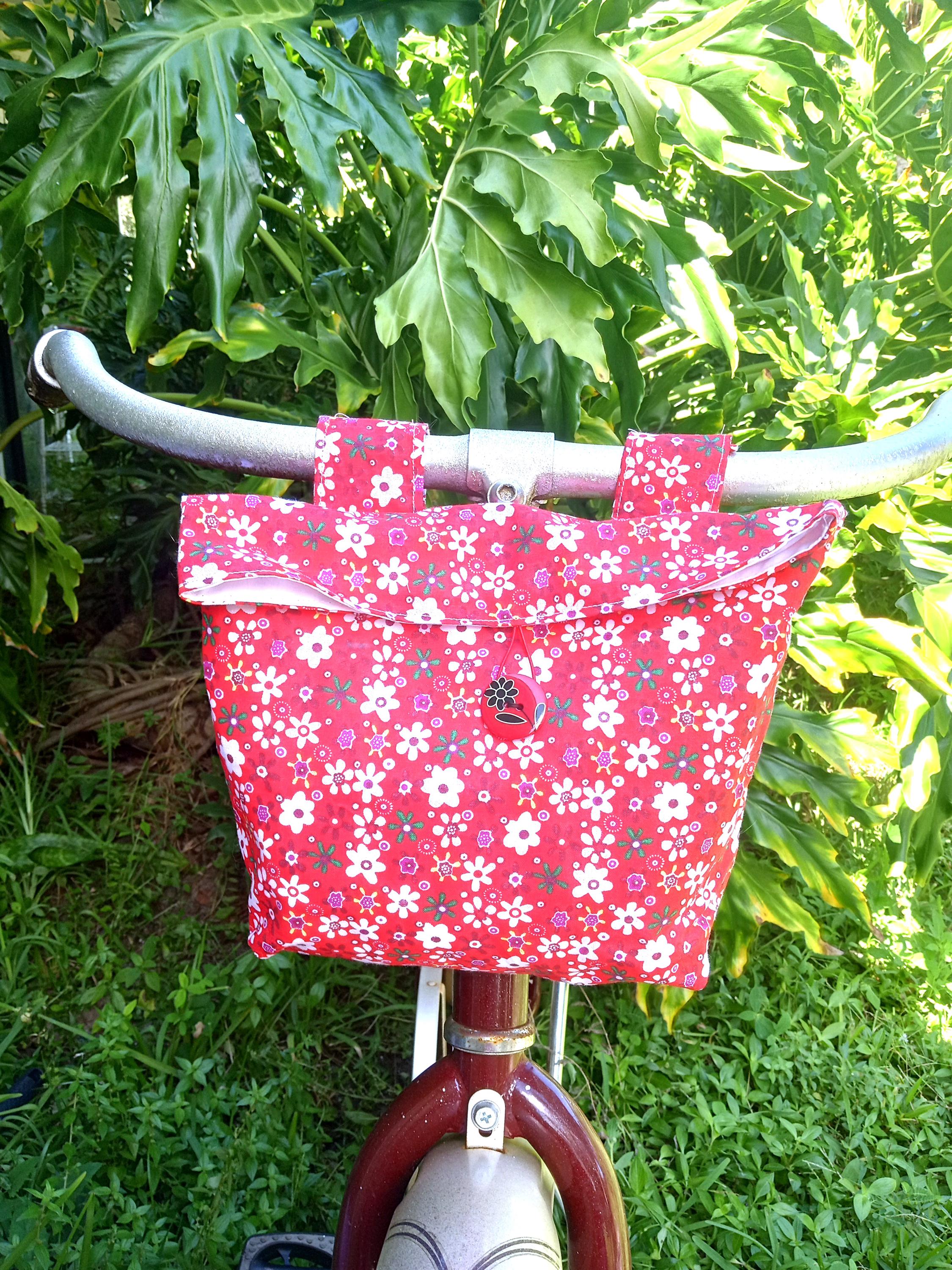 Cotton Handlebar Bike Bag with Velcro Strap Handmade Bicycle or Scooter Bag Fabric Front Bag for Essentials