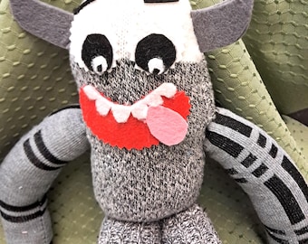 Handcrafted Sock Monster Doll, Colorful Whimsical Sock Doll