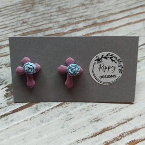 Flower Cross Studs| Statement Earrings / Polymer Clay Earrings | hypoallergenic  easter eggs cute spring bunnies