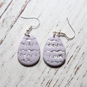 Glossy Lavender Egg Dangles| Statement Earrings / Polymer Clay Earrings | hypoallergenic  easter eggs cute spring bunny flower