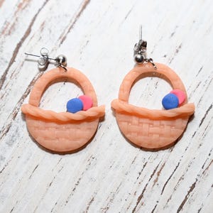 Easter Basket Dangles| Statement Earrings / Polymer Clay Earrings | hypoallergenic  easter eggs cute spring bunny flower