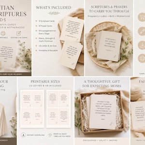 Puede incluir: Tarjetas de Escrituras Cristianas para el trabajo de parto, el parto y la maternidad. Incluye tarjetas de oraciones y escrituras. Imprimible en tamaño A4. Un regalo atento para las futuras mamás. Ánimo en cada momento.