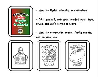 Páginas para colorir com o tema da independência galesa em Cymraeg