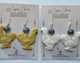 Farm Animal * Silkie Chicken- Large* Sculpted polymer clay Statement Earrings