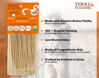 Organic Italian Spaghetti -3 Pack- Ancient Grain Pasta Low Gluten Gift for Foodie Chef Traditional Food Authentic Mediterranean Clean Food