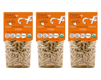 Organic Italian Penne (3Pack) Ancient Grain Pasta Low Gluten Gift for Foodie Chef Traditional Food Authentic Mediterranean Clean Food