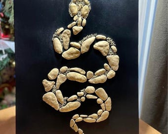Kunst aan de muur slang Getextureerde canvaskunst 3D-slang schilderij Clay reliëf artwork slang kunst decor sculpturale kunst aan de muur Mixed media slangenkunst