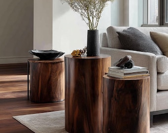 Tree Stump Table Natural Live Edge | Rustic Wood Furniture Accent Piece