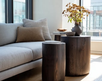 Stump Table Natural Live Edge | Rustic Wood Furniture Dark Accent Piece