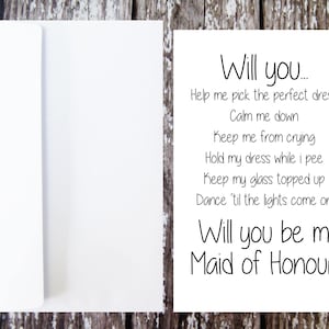 Will you be my Maid of Honour Card, Maid of Honour Proposal, Honour Duties, Funny Wedding Card, Maid of Honour Ask, Maid of Honour Questions image 1